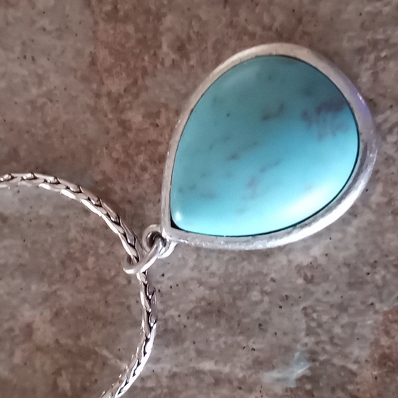 Sterling Silver 21" Chain & Turquoise Pendant Necklace - Picture 6 of 7